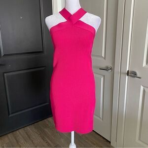 NWT Aritzia Babaton Hot Pink Barbiecore Sculpt Knit Halter Mini Dress Size M